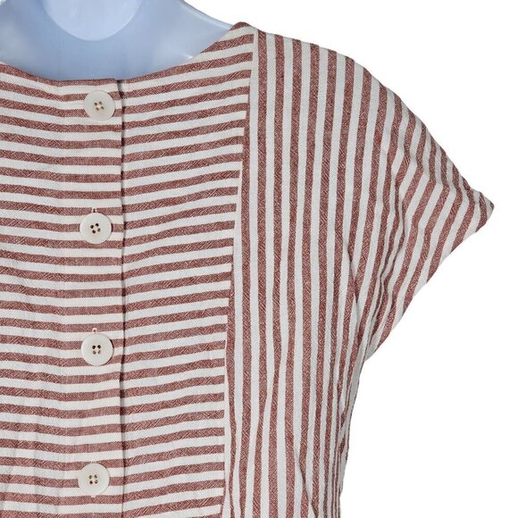 Madewell Striped Button-Back Dress Linen Blend Casual Neutral Women's XXS - Picture 3 of 10
